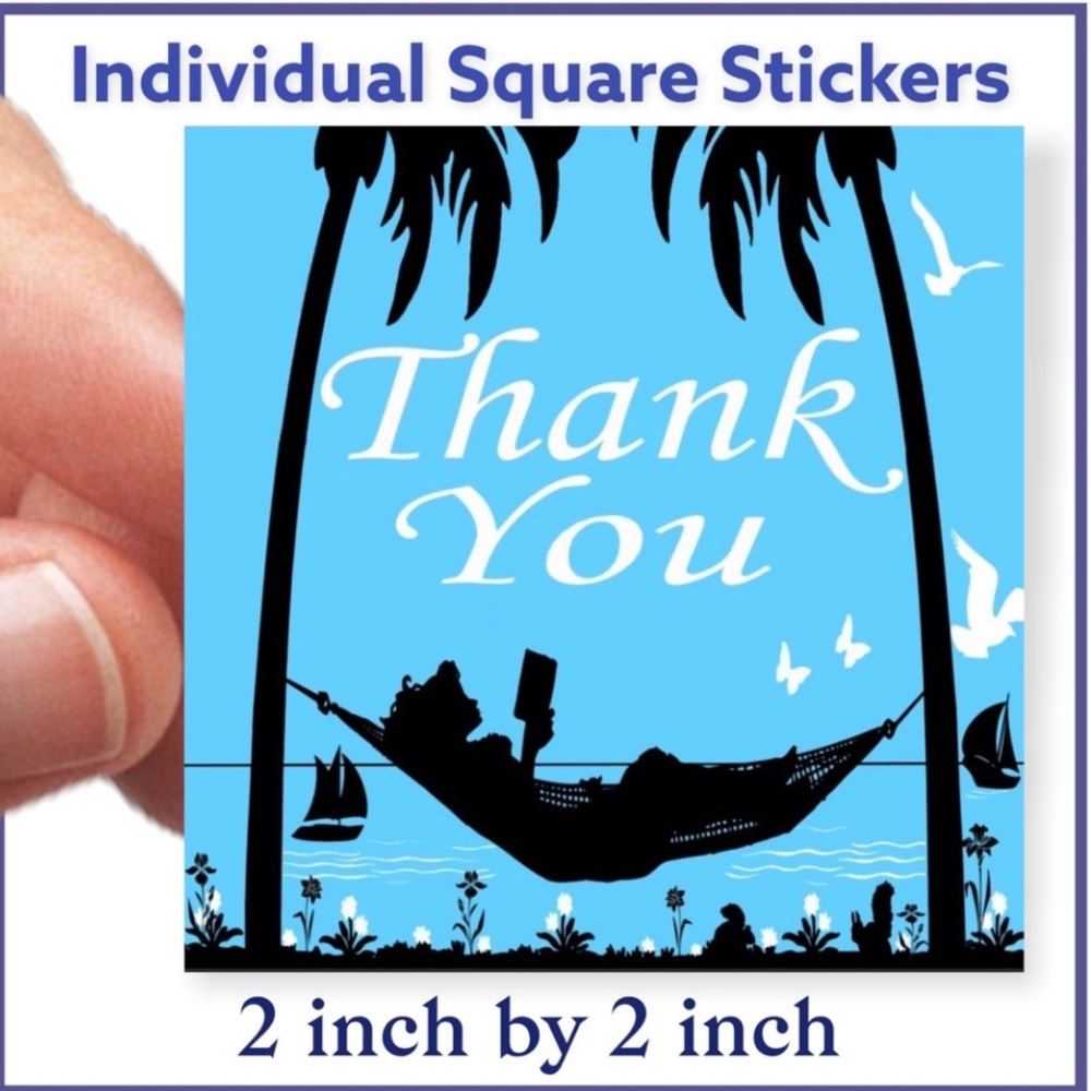 200 (2x2 Inch) Square Stickers, Hammock Girl, High Gloss, Thank You